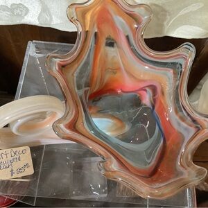 NEW Art Deco Glass Blown Bowl with Multicolor Swirl